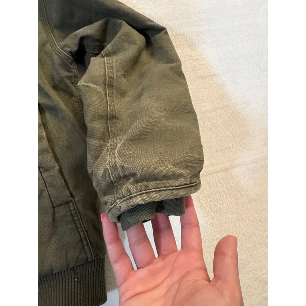 Carhartt Kids Active Jacket Olive Green Canvas Quilted Hooded Coat Medium 10-12
